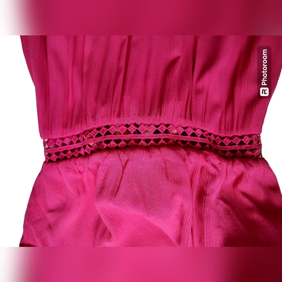 New JustFab Hot Pink Crochet Trim High Halter Sleeveless Maxi Dress - Picture 5 of 15